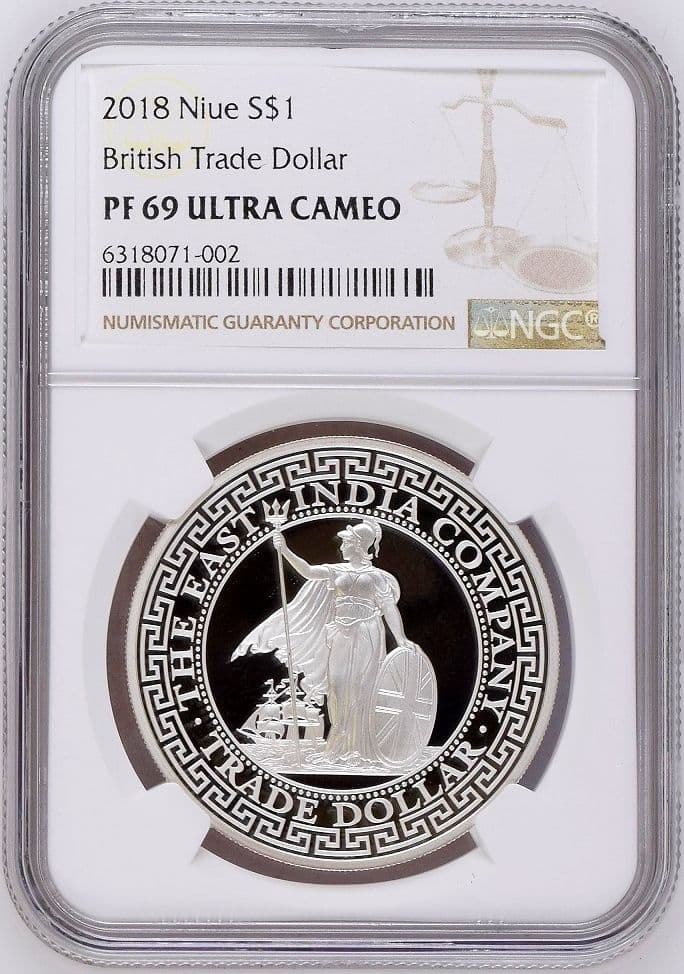 2018 イギリス トレードダラー 英国貿易ドル 1オンス銀貨 PF69UC