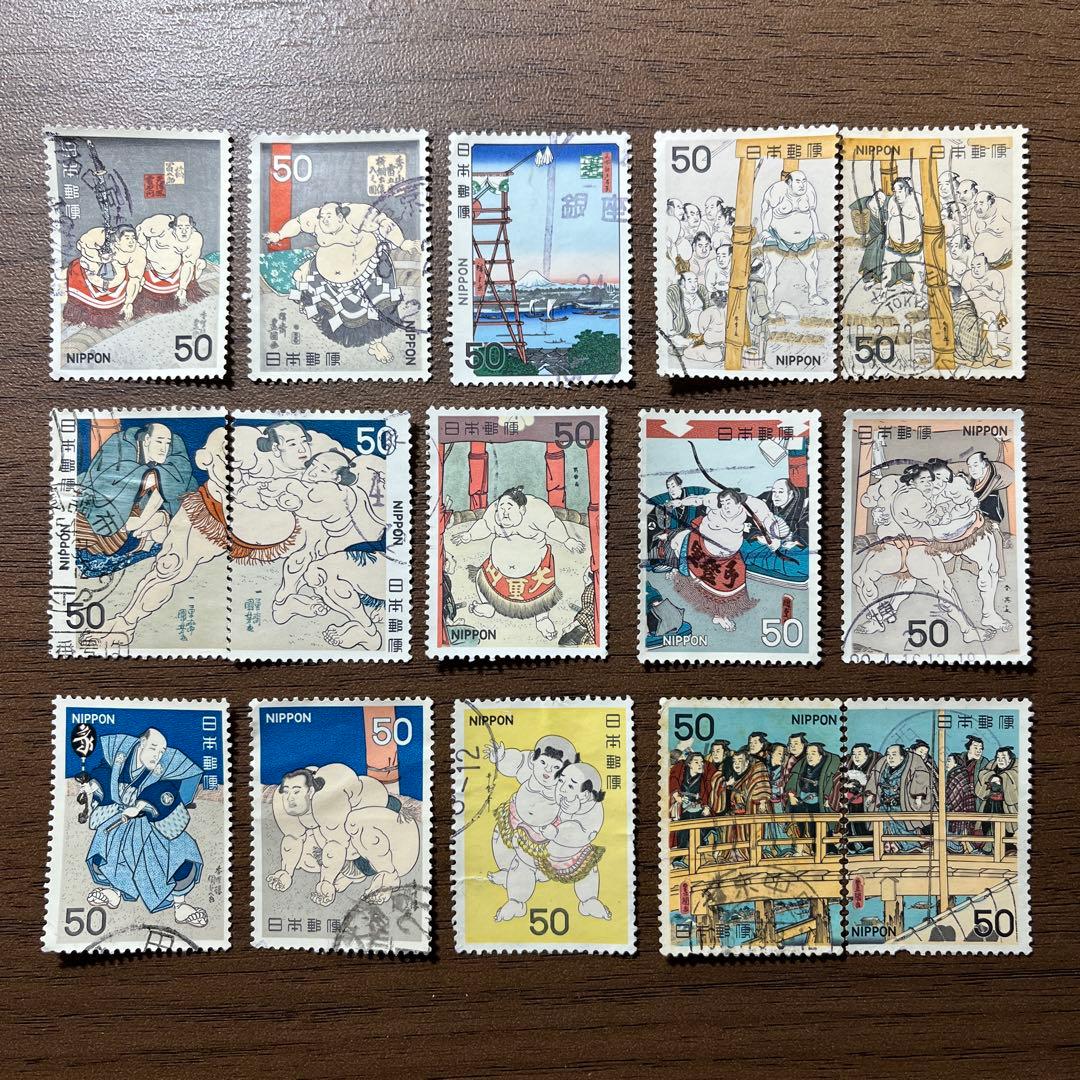 日本の古切手　相撲絵 その3　15枚