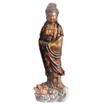 【 明治龍乗観音（騎龍観音) 】　49.8ｃｍ　金彩色絵真鍮像