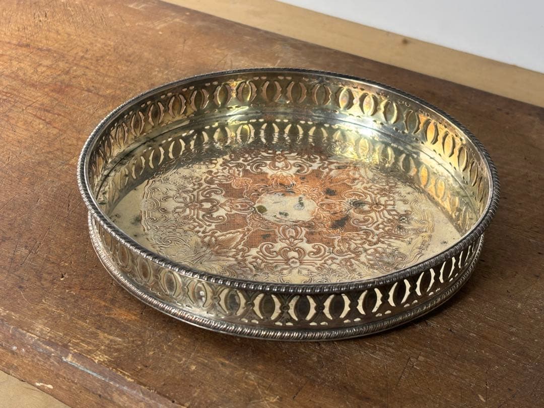 イギリス SILVER PLATED On Copper 21cm トレイ