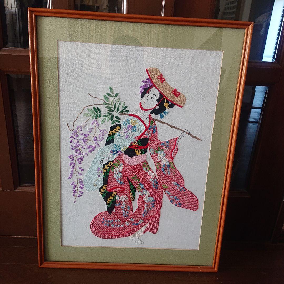 刺繍額 藤娘