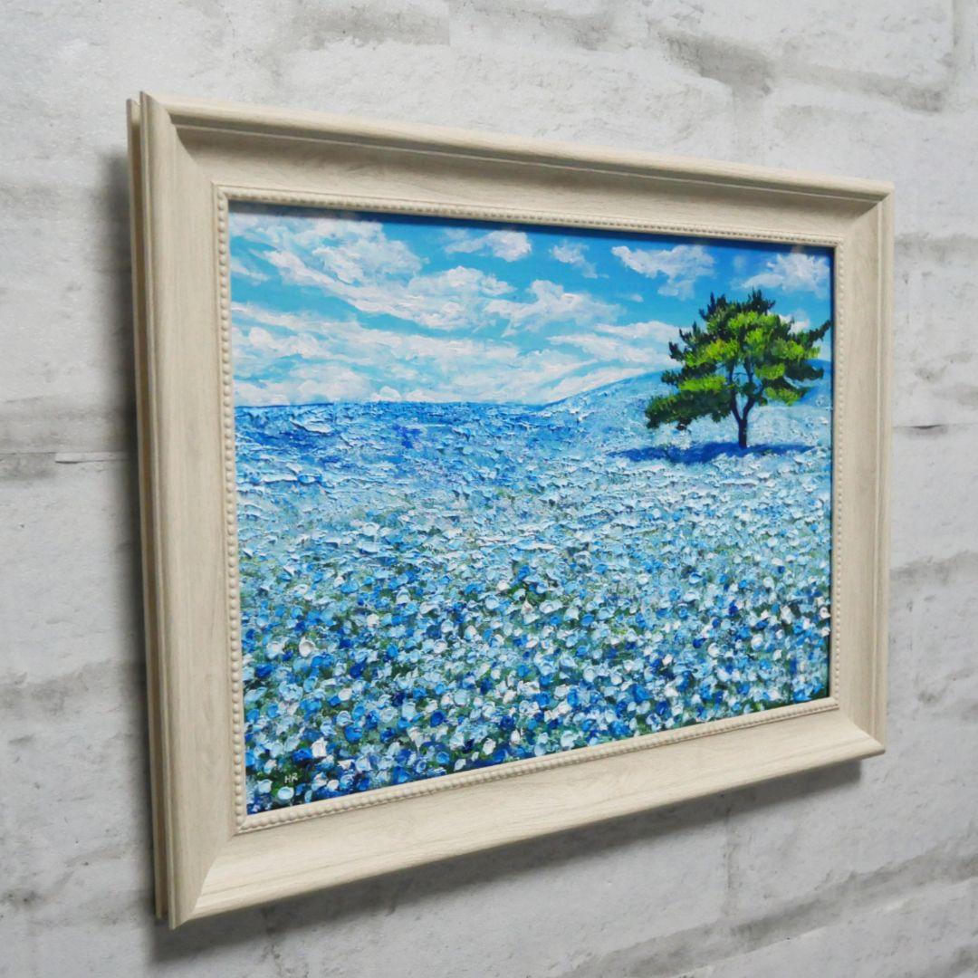 油絵 油彩 油彩画 絵画【ネモフィラの丘】