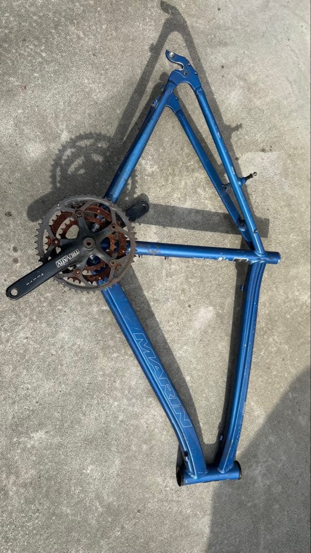青いロードバイクフレーム 19インチ クランク付き