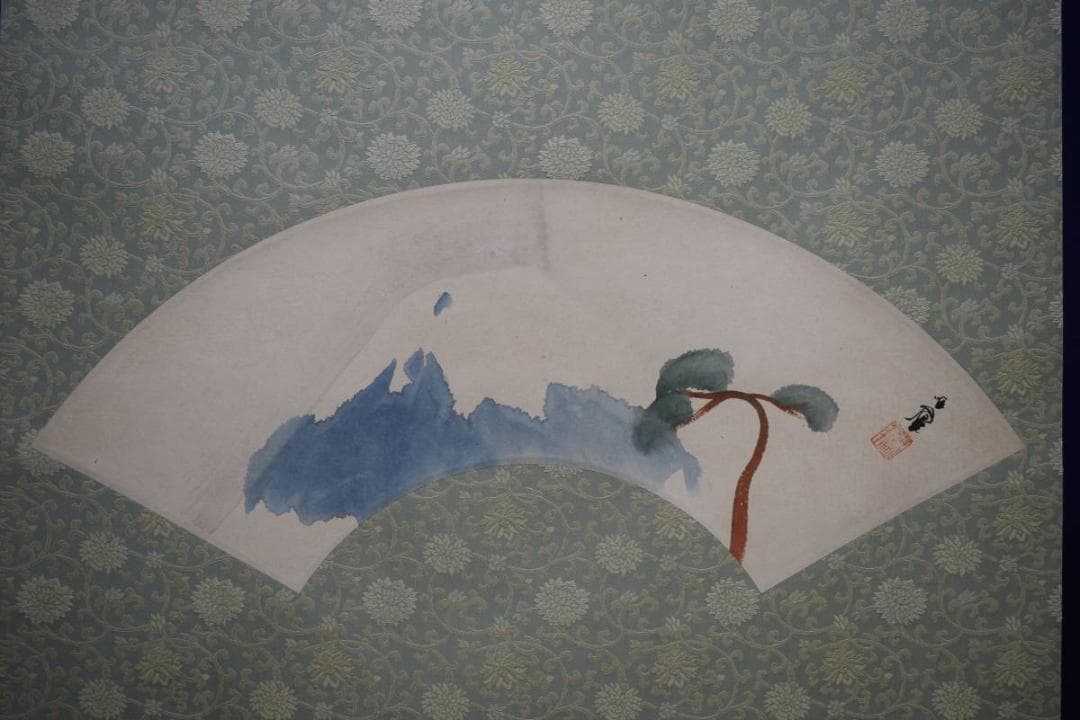 真作/竹内鳴鳳/扇面/富士に松図/杉題箱付/布袋屋掛軸HE-295