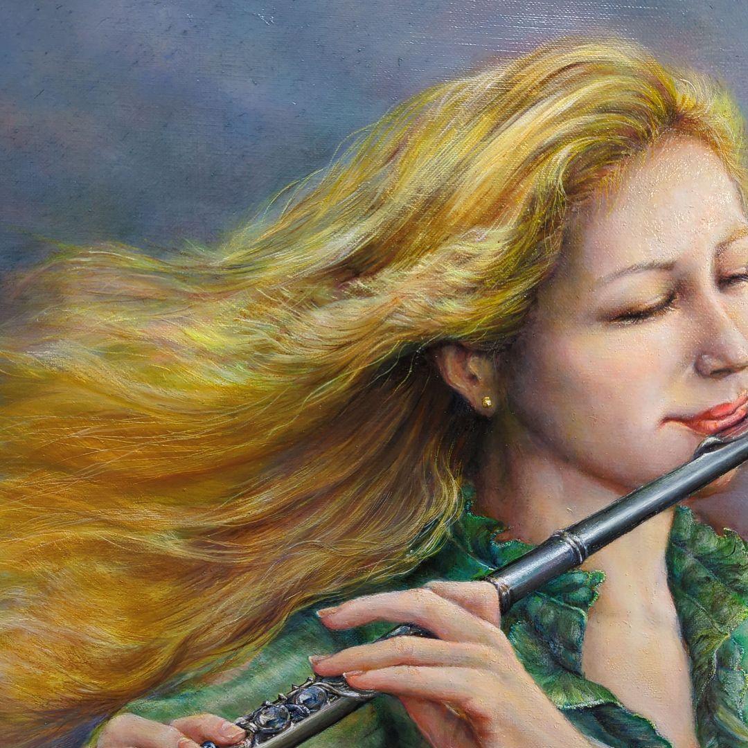 人物画　美人画　painterTMK真筆　フルート　女性人物画　油絵