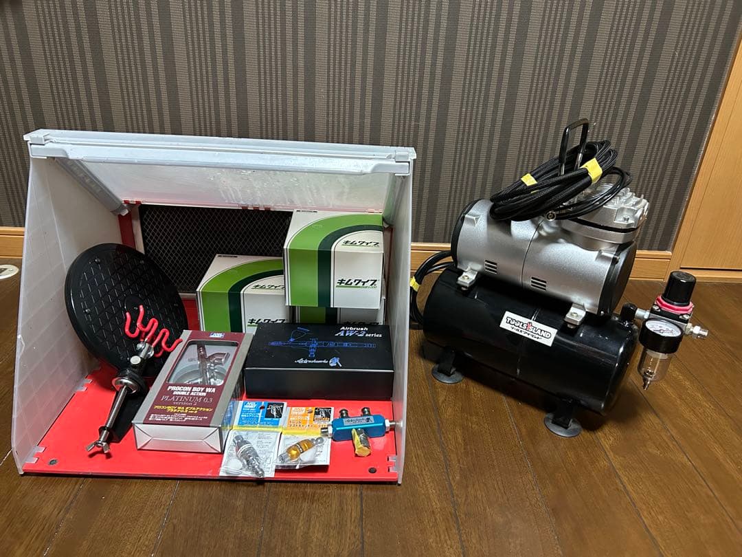 エアコンプレッサー エアブラシ　塗料ブース　お買い得セット