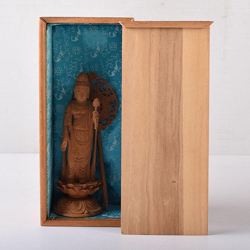 仏教美術　木彫　白檀　観世音菩薩像　仏像　置物　時代箱　C　7585