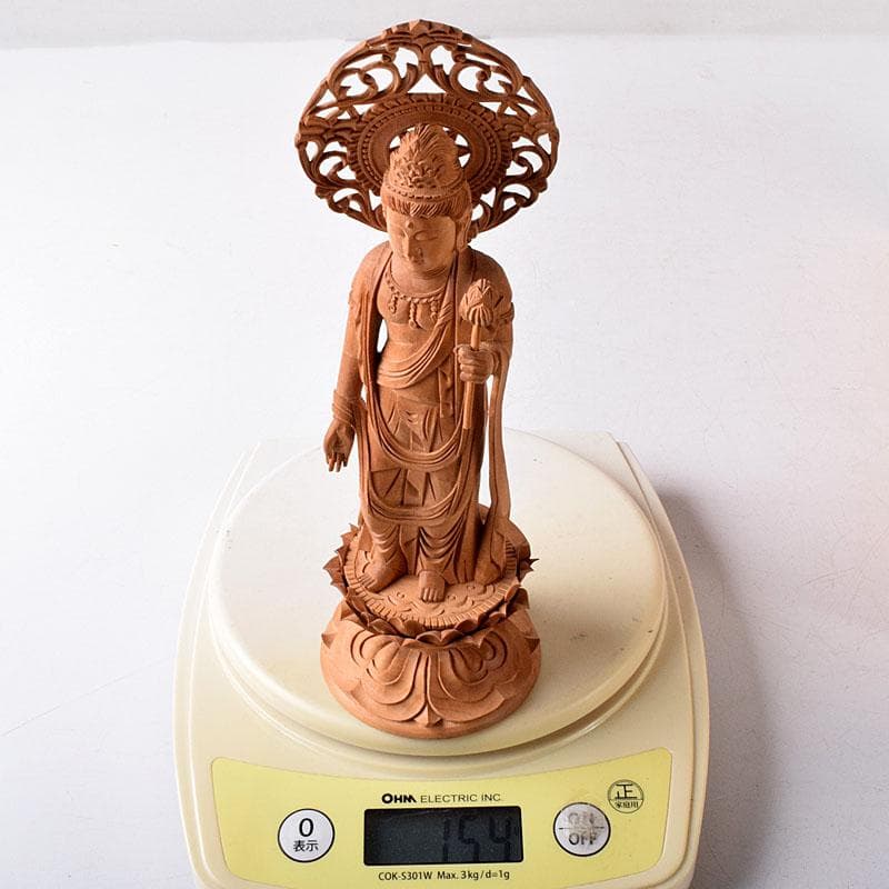 仏教美術　木彫　白檀　観世音菩薩像　仏像　置物　時代箱　C　7585