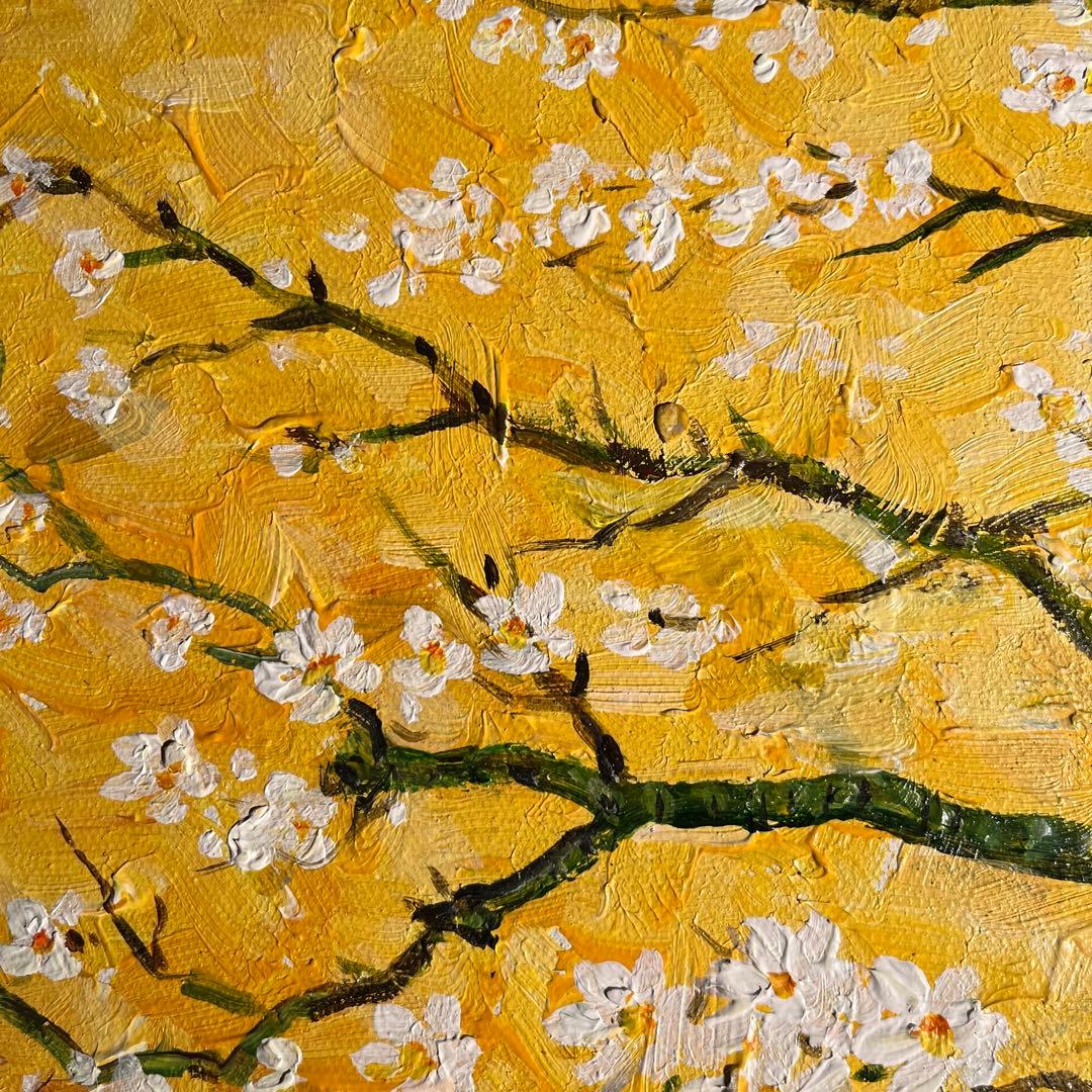 ★秀作★ 手描き油絵 ゴッホ 花咲くアーモンドの花 額付 絵画 油彩画