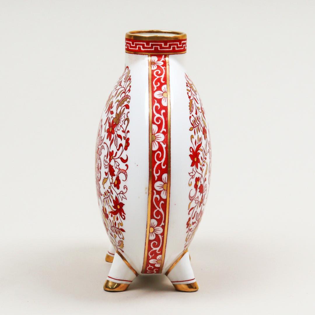 ミントン 1880年頃 ムーンフラスク／赤金彩 花卉文 四脚付花瓶
