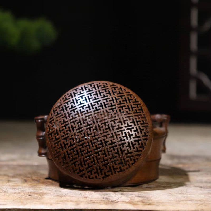 銅製 提梁暖手炉 竹節手提げ暖手炉 香炉 香道具 装飾品 工芸品 置物