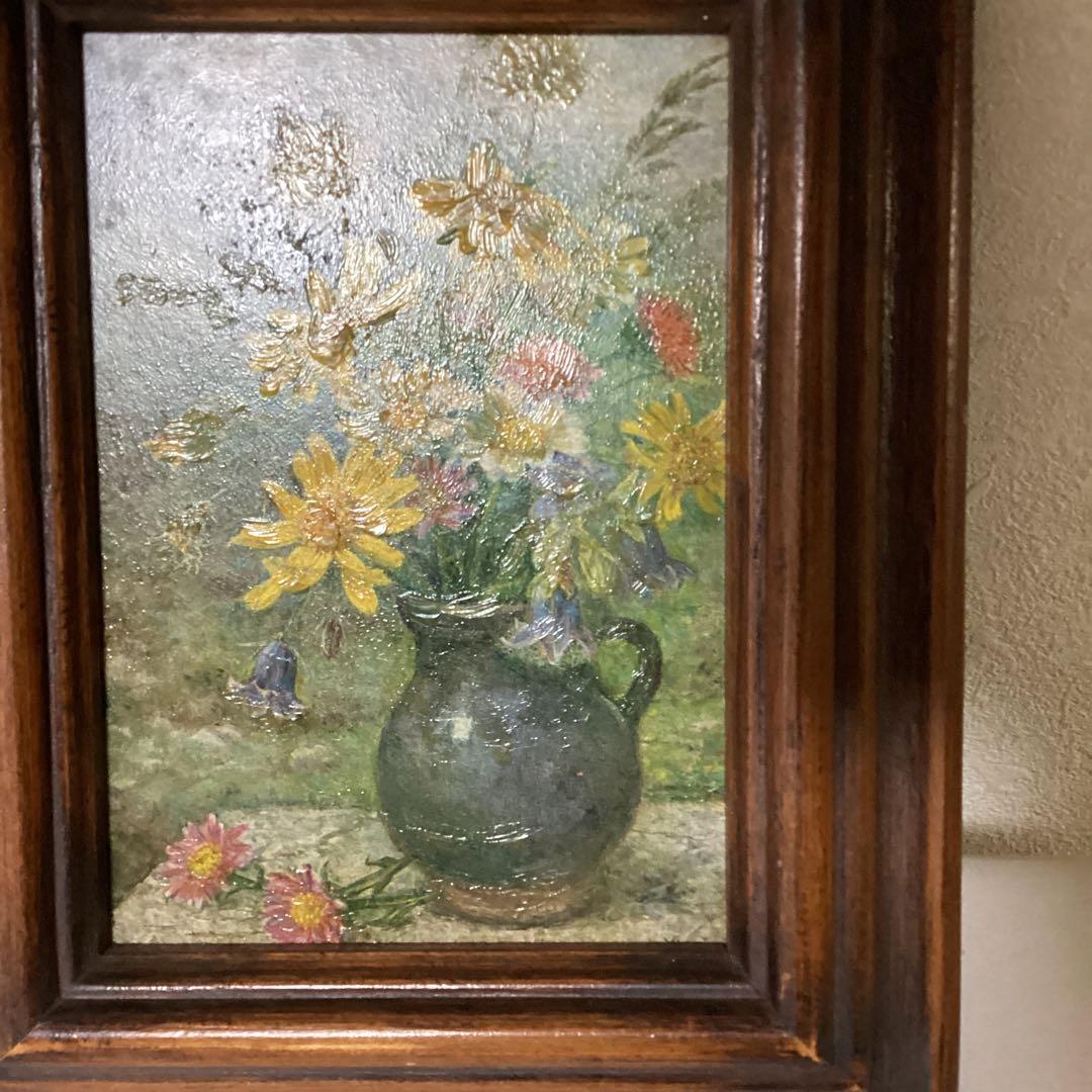 油彩画　花瓶の花　【静物】　額装　肉筆画　メイドイン　オーストリア　即決品