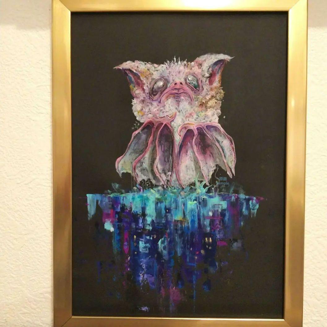 蝙蝠 コウモリ 白 蚕 創作 珍獣 動物 原画 アート 絵画 画家 インテリア