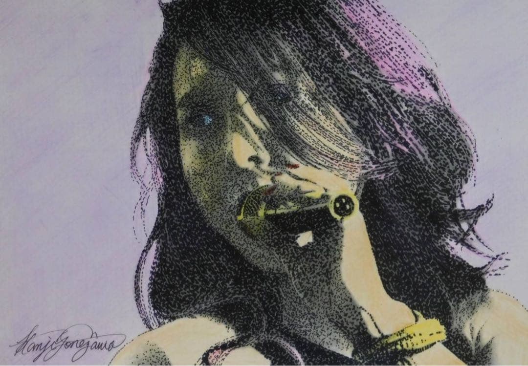 油性ペン点描画  絵画　 「歌姫」