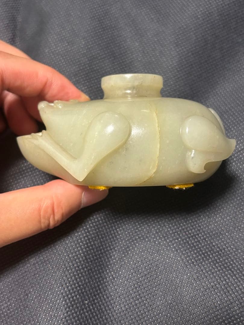 中国古美術品　清の時代　和田青白玉 砡　水滴　水盂 蘇工　349g