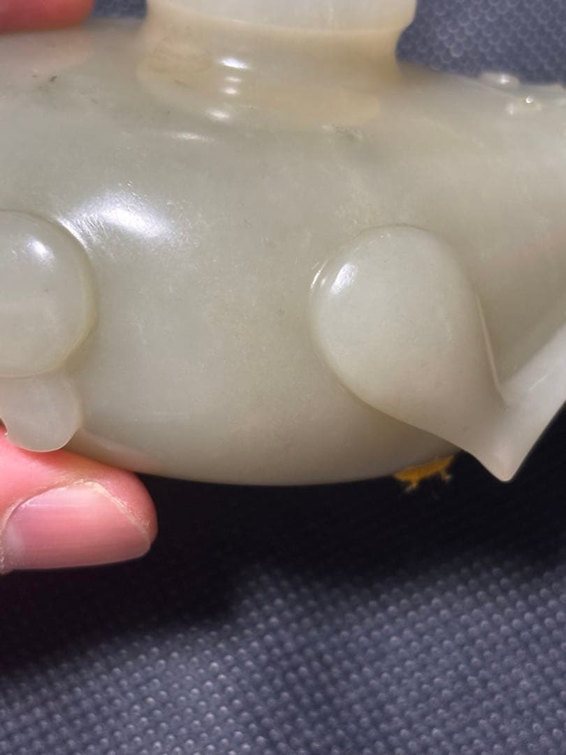 中国古美術品　清の時代　和田青白玉 砡　水滴　水盂 蘇工　349g