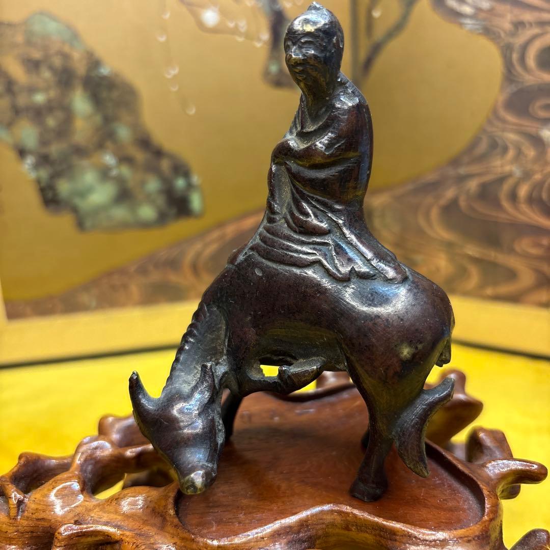 古美術　古銅　置物　牛に乗る老子　時代物　アンティーク