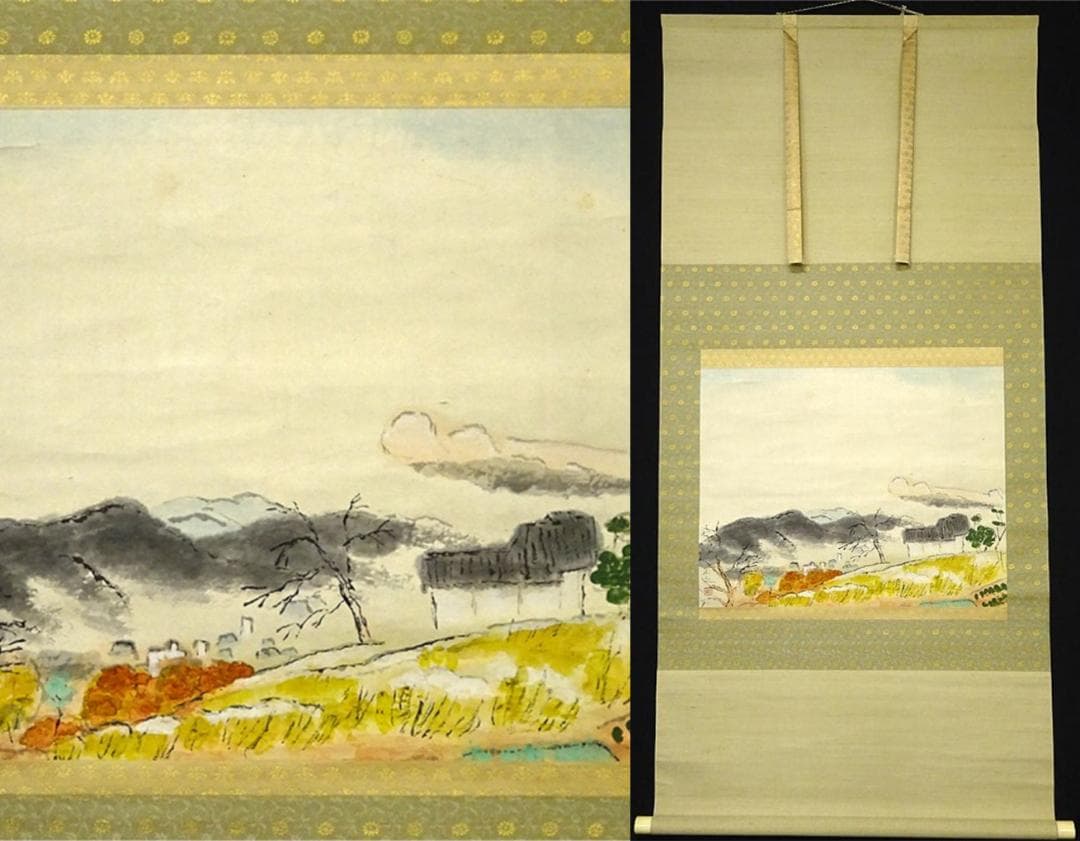 掛軸 嶋田正之『秋景山水図』日本画 紙本 肉筆 無地箱付 掛け軸 a07301