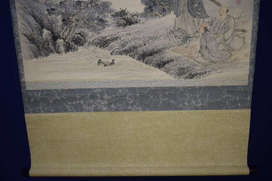真作/叟山/菅田大池修築之絵/武士絵/布袋屋掛軸HH-889