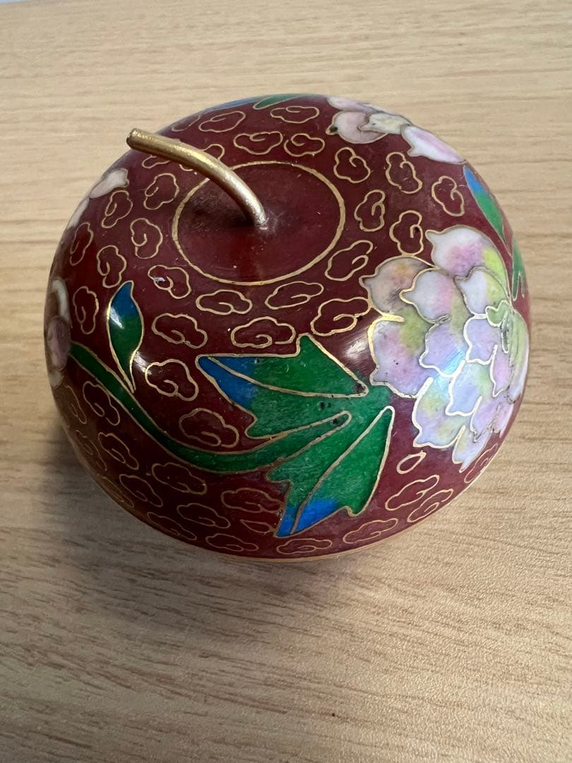 中国美術　清代　七宝　金彩　林檎形盒子　七宝焼　蓋物