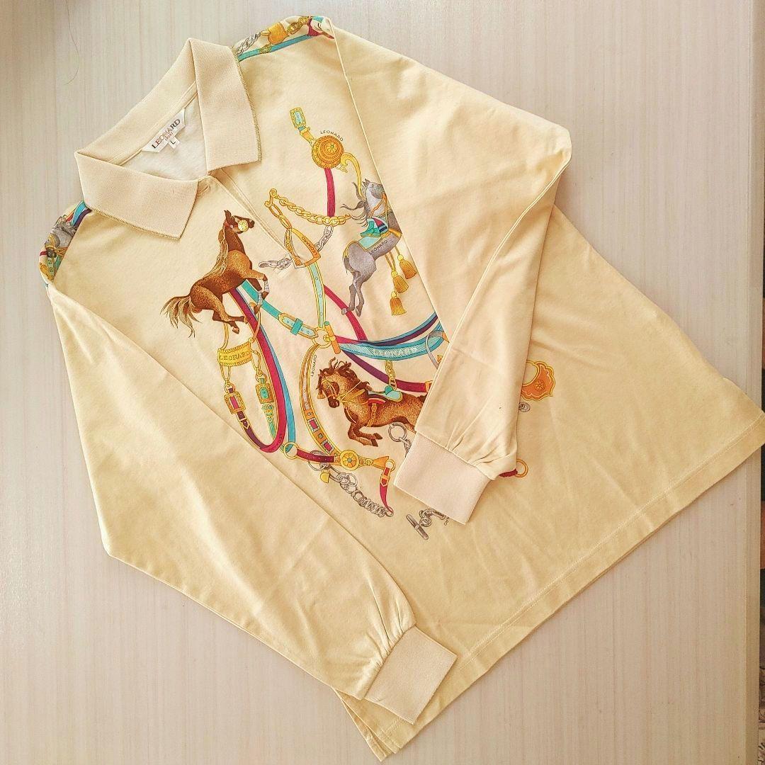 未使用美品★LEONARD レオナールスポーツ★長袖ポロシャツ　L ホース柄