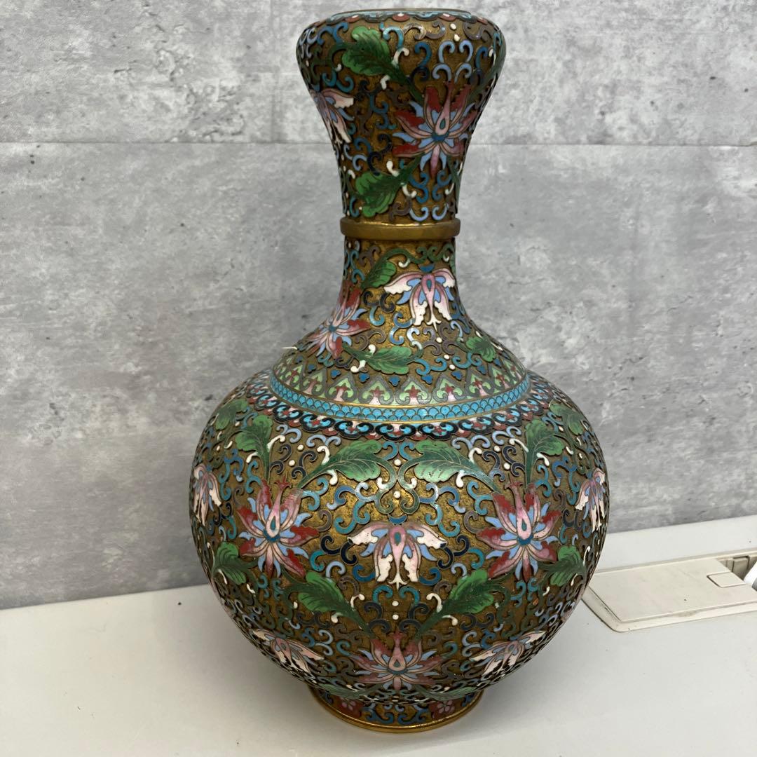 レトロ 中国美術 景泰藍 七宝焼き 花瓶 壺 骨董品 約30cm