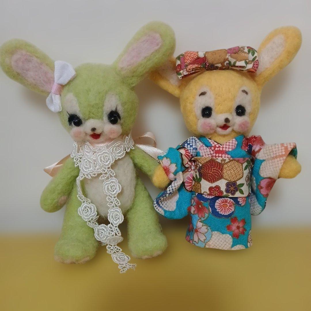 作家様　ウサギぬいぐるみ　羊毛フェルト　2体セット品