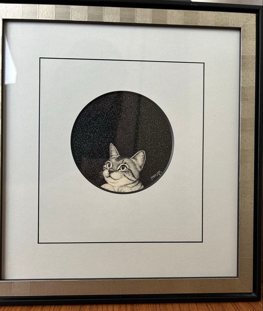 與倉豪　細密ペン画　猫
