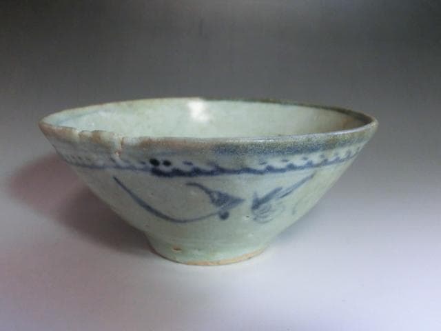 碗■古い染付平茶碗 唐草文 安南 お茶道具 古玩 唐物 中国 時代物 骨董品■