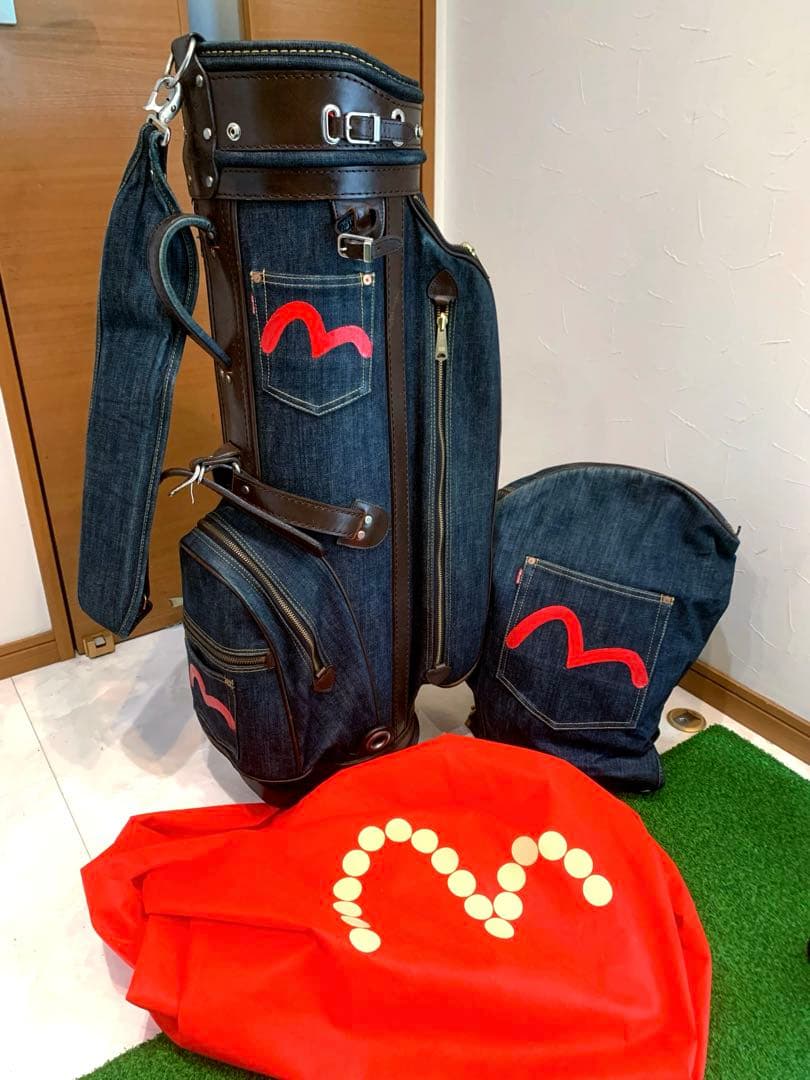 超希少　良品　エビス　エヴィス　EVISU デニム　本革レザー　かキャディバッグ