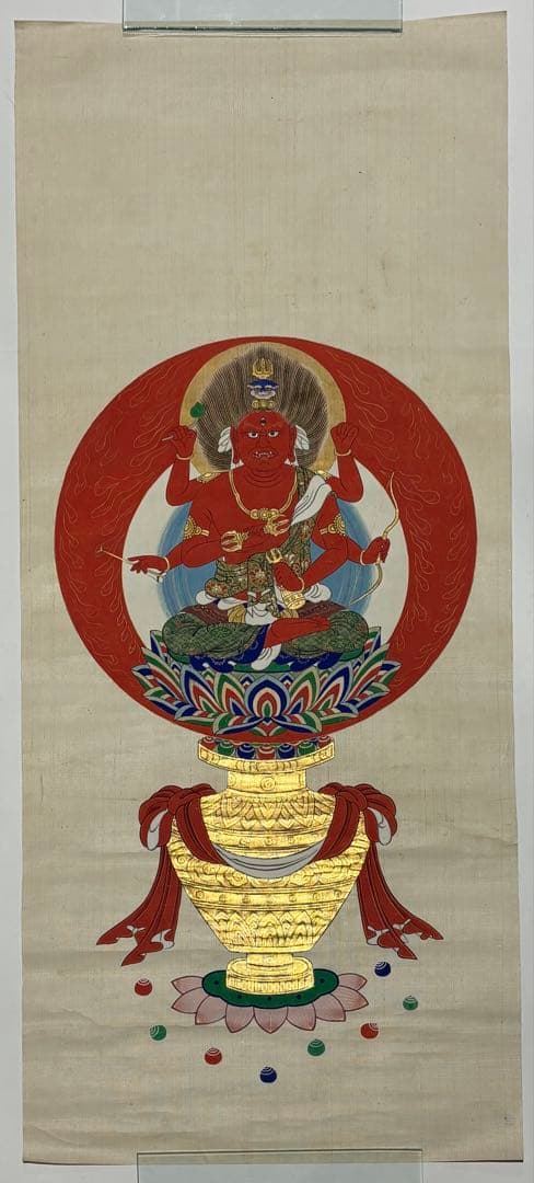 「愛染明王 彩色木版画」1枚|仏像 仏画 仏教美術 江戸時代 木版刷り 真言宗