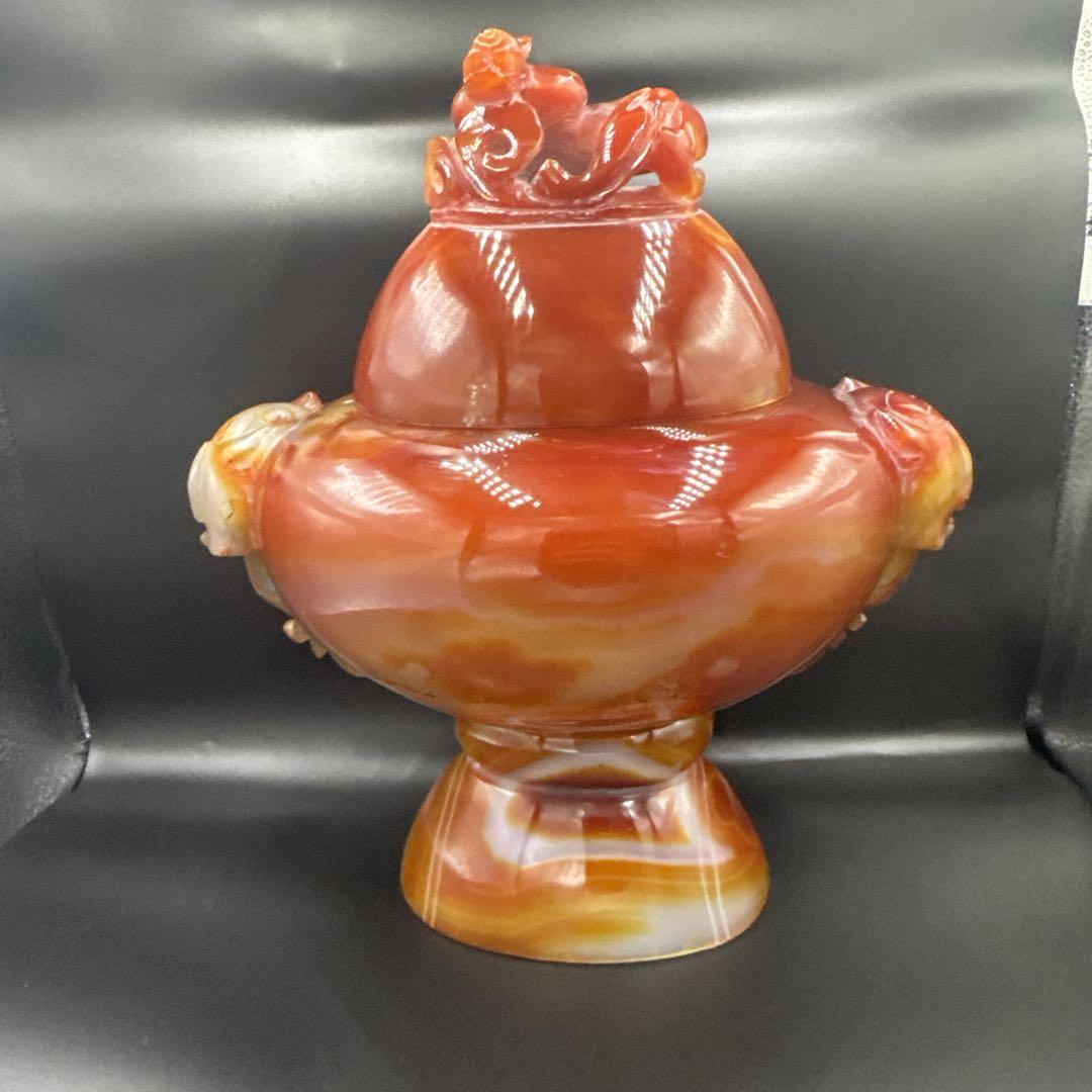 中国美術　置物　瑪瑙　メノウ　香炉 赤瑪瑙