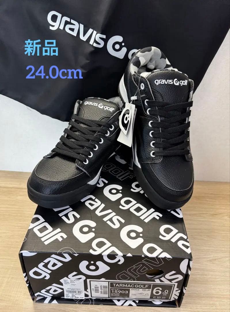 グラビス ゴルフ シューズ 24cm 15903 ブラック　カモフラ柄