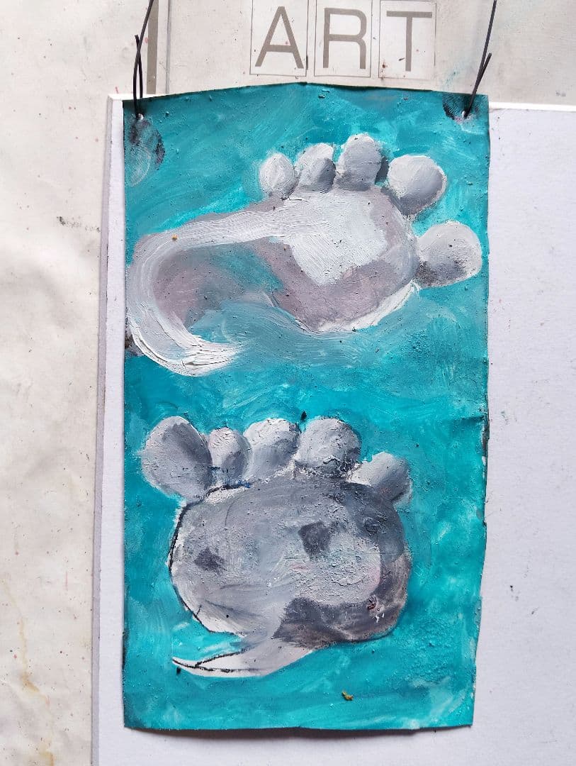 抽象的な動物の足跡 油彩画