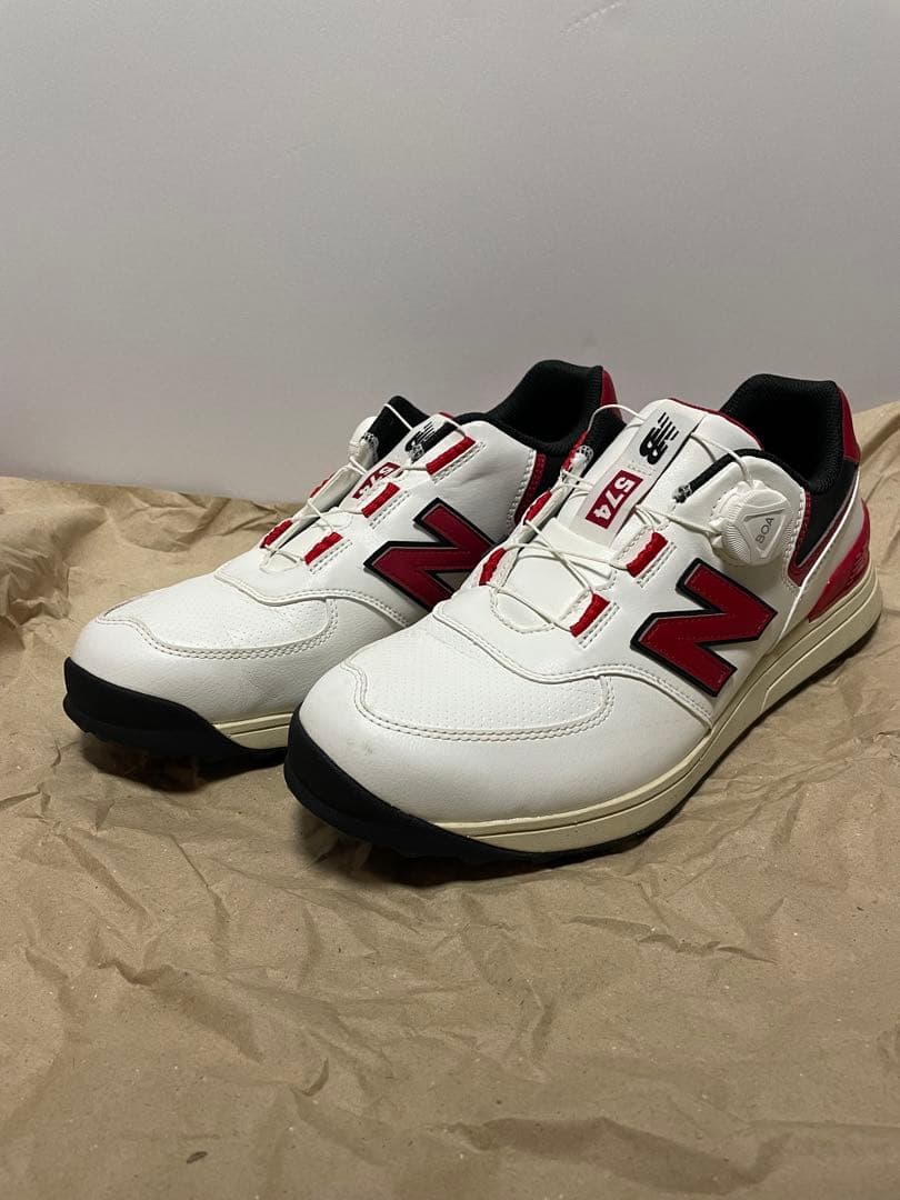 New Balance 574 ゴルフシューズ ホワイト/レッド