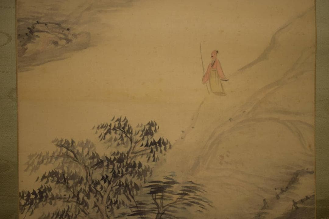 真作/河野秋邨/色彩山水図/布袋屋掛軸HI-842