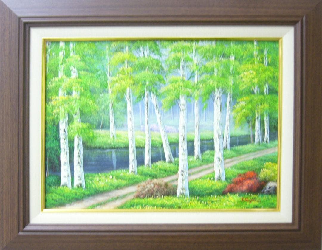絵画 油絵 作者不詳 肉筆油絵 風景画 白樺林の道
