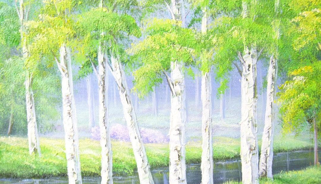 絵画 油絵 作者不詳 肉筆油絵 風景画 白樺林の道