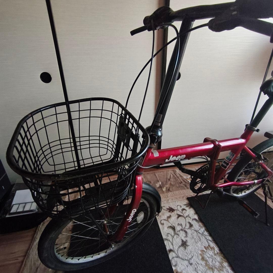 Jeep 折りたたみ自転車 赤 前カゴ付き 6段変速 送料込み