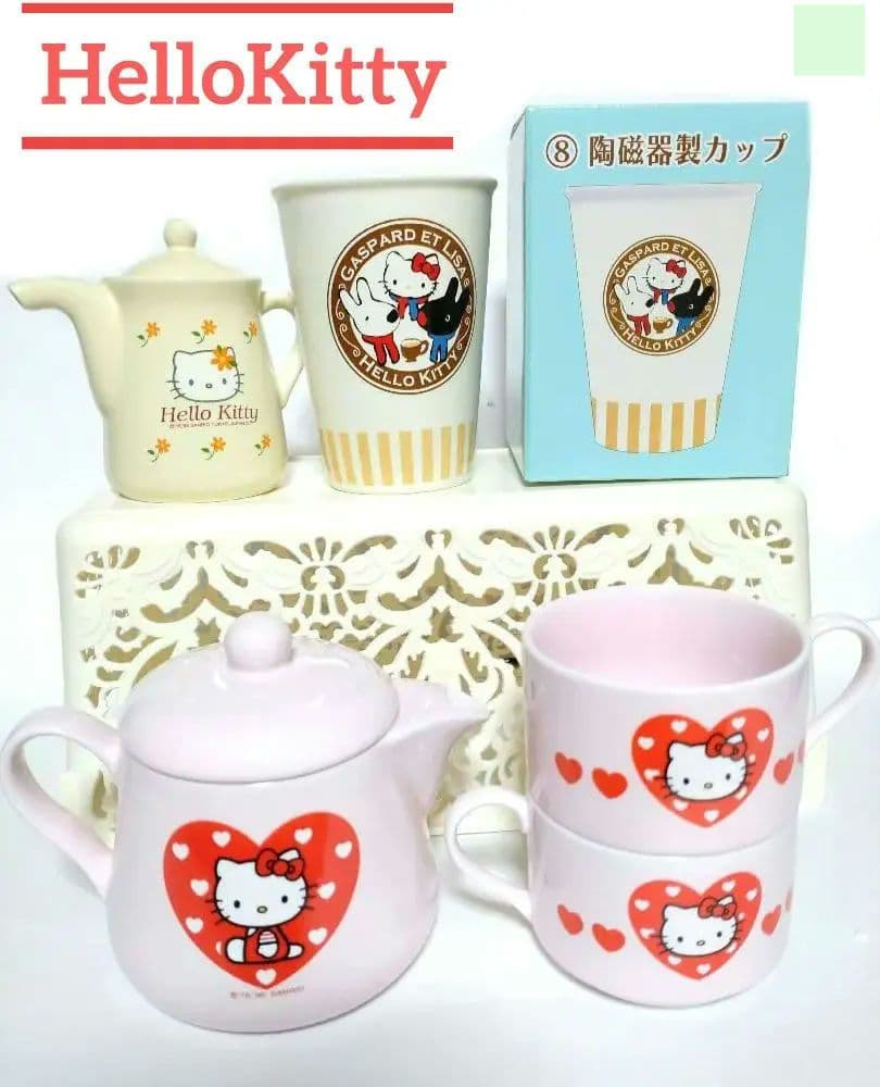 ハローキティ 食器セット■ティーポット/カップ &陶磁器製カップ& 醤油差し