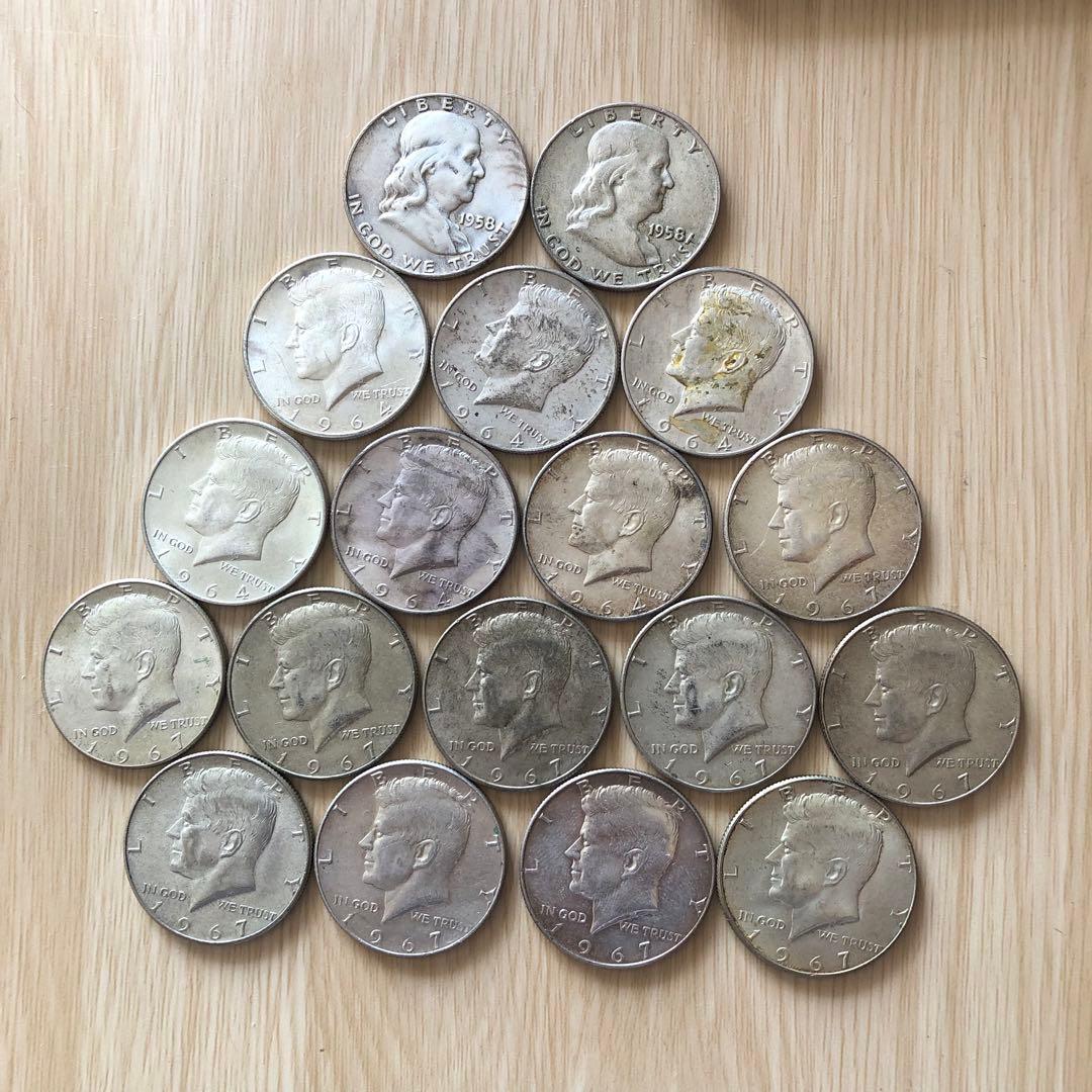 N1517【アメリカ・銀貨】ハーフダラー　50セント　銀貨　18枚セット
