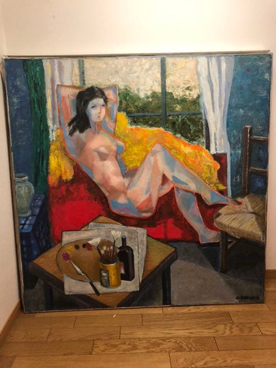 インテリア　絵画 油絵 題ーアトリエのモデルー f50