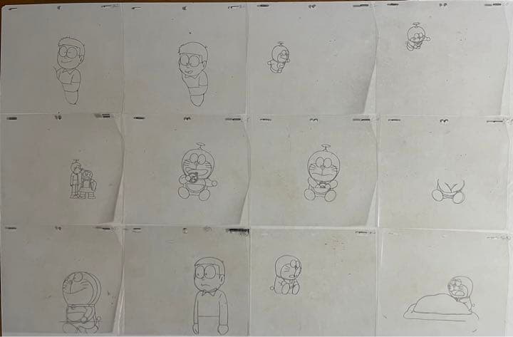 ドラえもん　色つけ前セル画12枚＋おまけセット