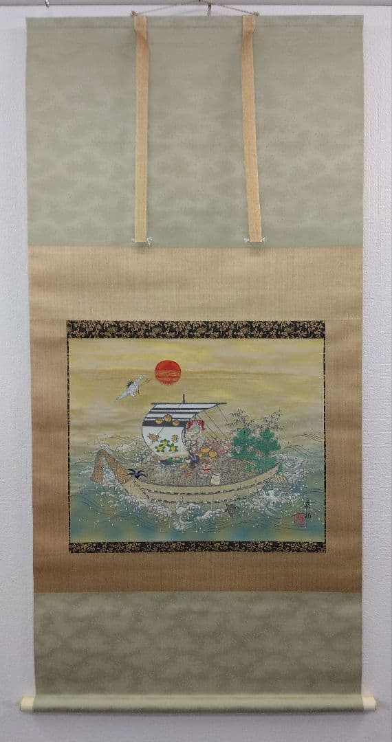 西陣織／木曽亮爾 (織)・宇田萩邨 (原画)「寶舟」掛軸 共箱