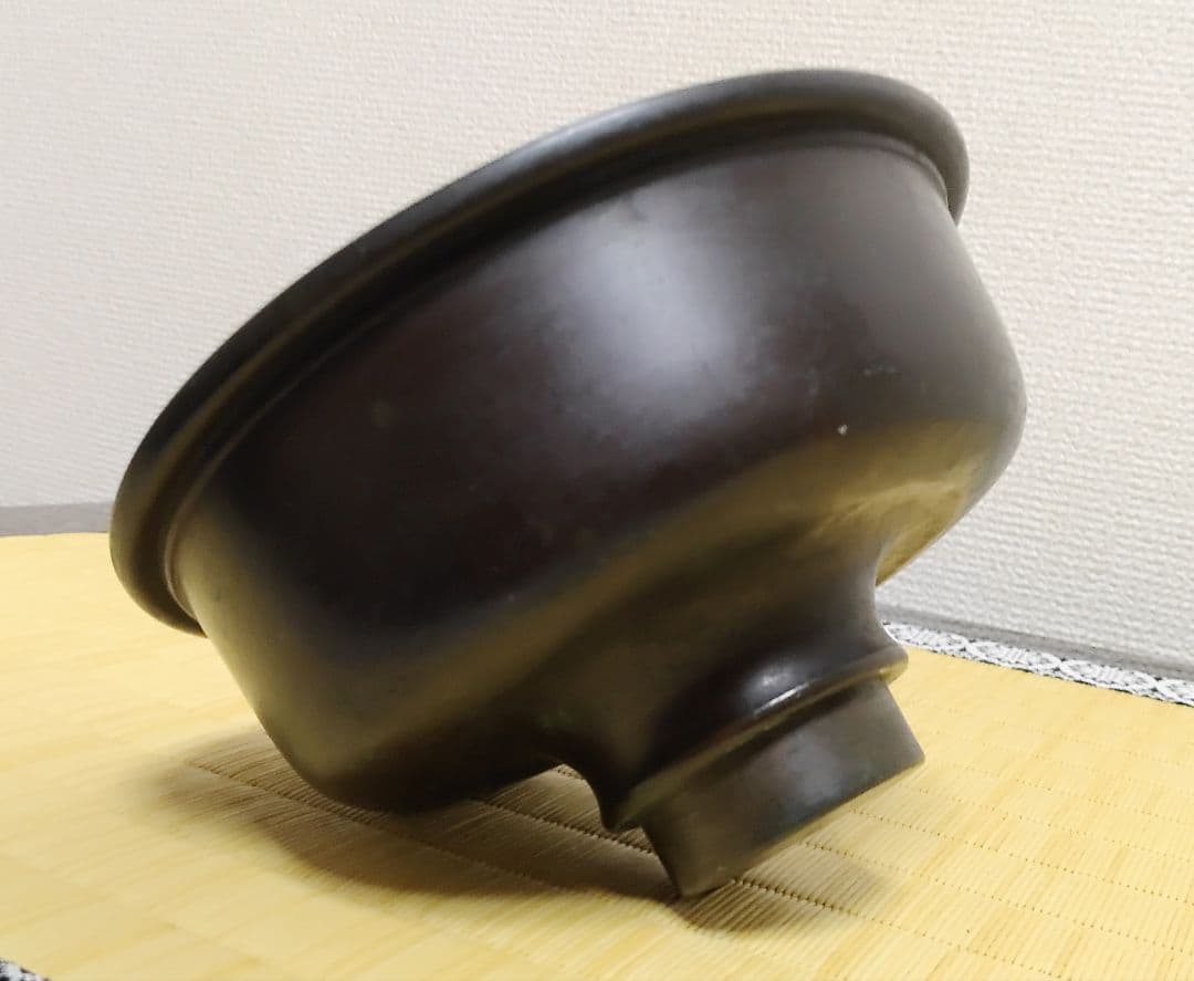 ◇時代金工 冨山銘 三足 薄端 花器 茶道具