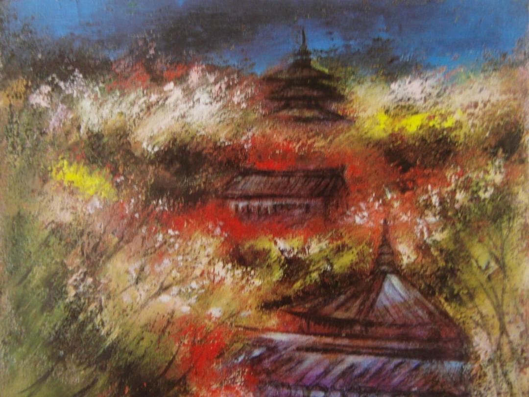 滝沢眞吾、【奈良長谷寺四季桜風景】、希少画集画より、状態良好