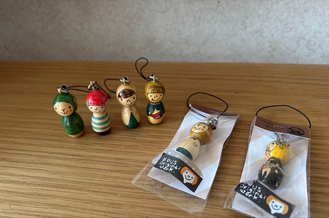 作家さん　bousさん　ハンドメイド　こけし　マトリョシカ　ストラップ6点セット