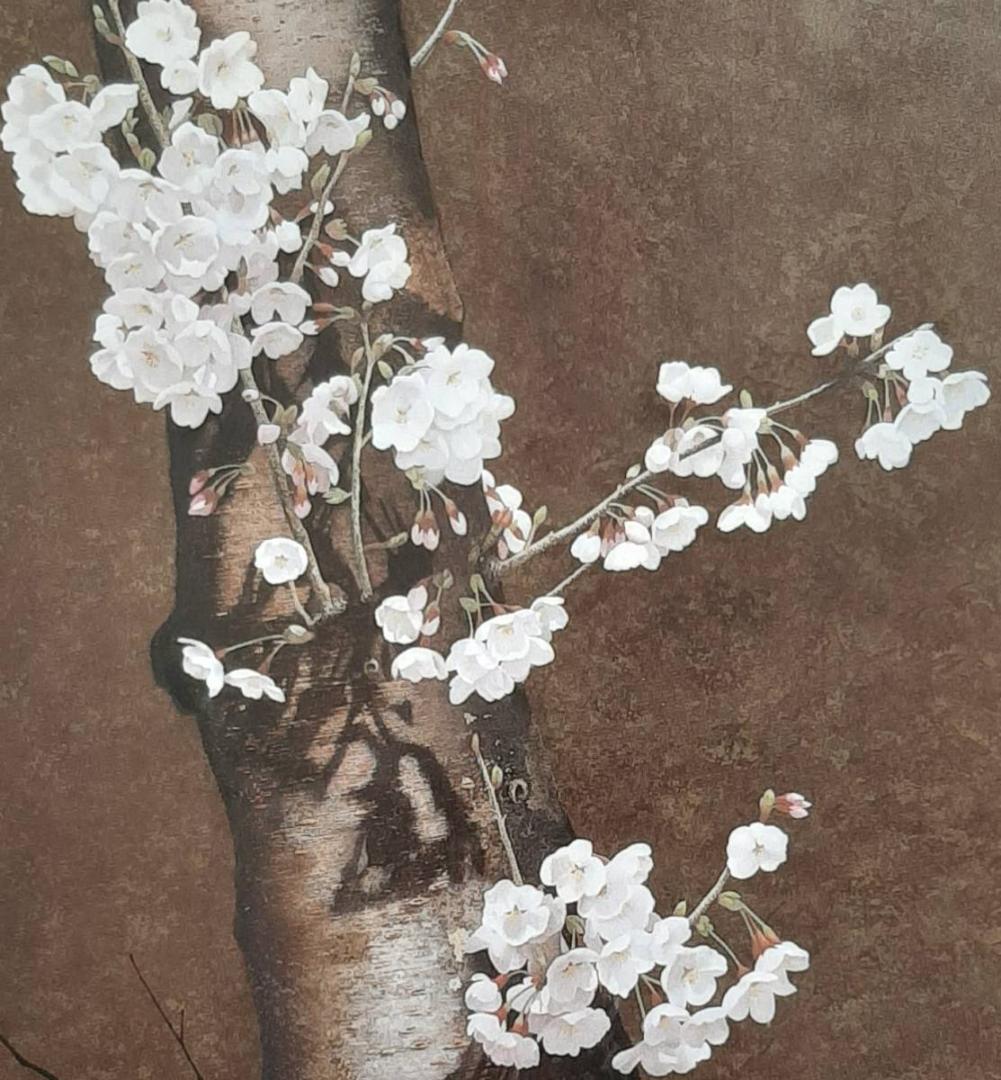 河合美江、「桜花」、希少画集の額装画、四季、風景、人気作品