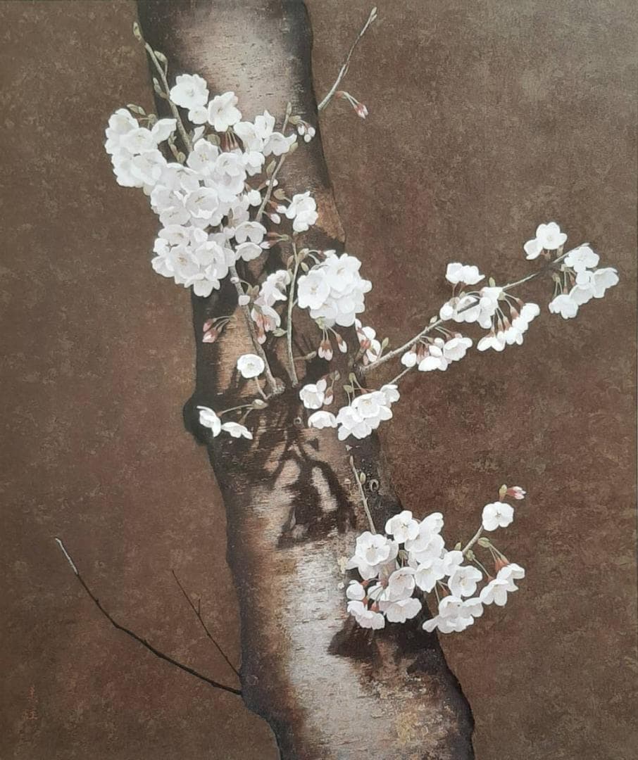 河合美江、「桜花」、希少画集の額装画、四季、風景、人気作品