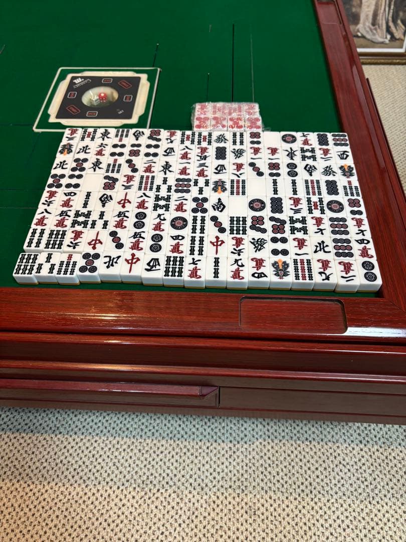 中古品麻雀卓 引き出し付き 緑色セット
